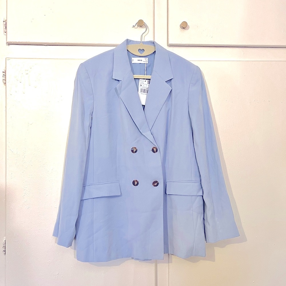 Mango Light Blue Double-Breasted Blazer NWT - Size 14